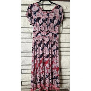 KNOX ROSE Size Medium Maxi Dress Blue Red White Floral Boho Hippy Romantic Hi/Lo